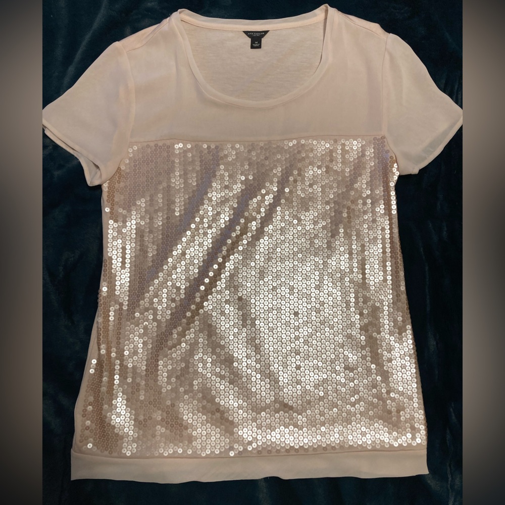 Ann Taylor Sequin Sparkle Chiffon Top